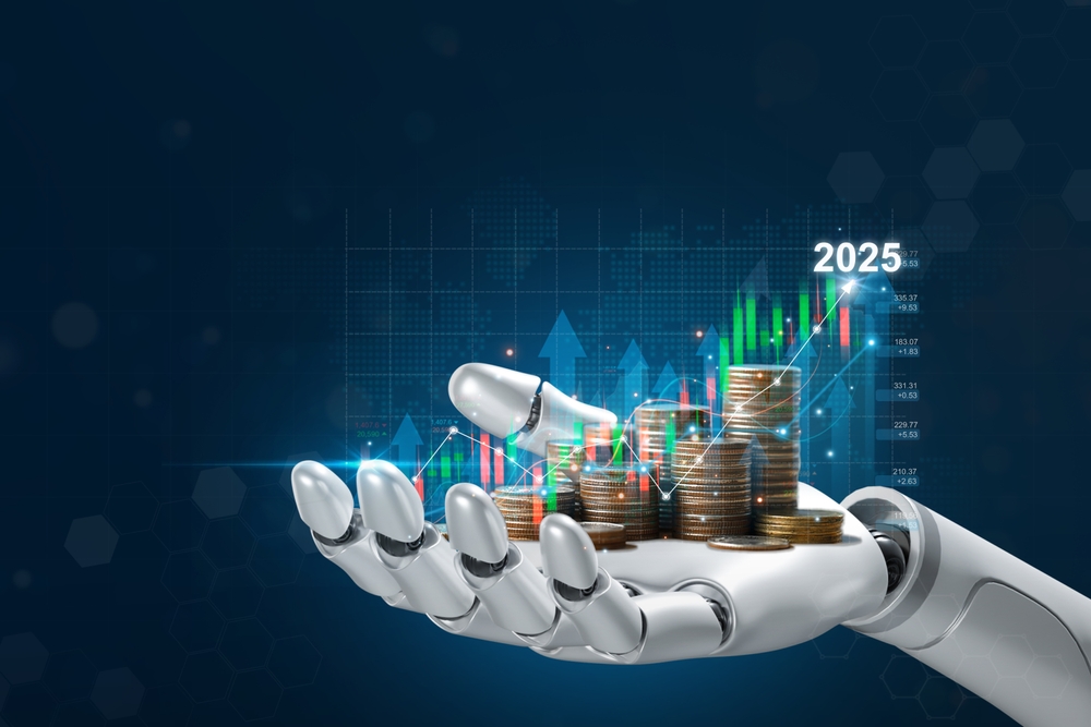 Robot hand holding coins representing an increase over 2025