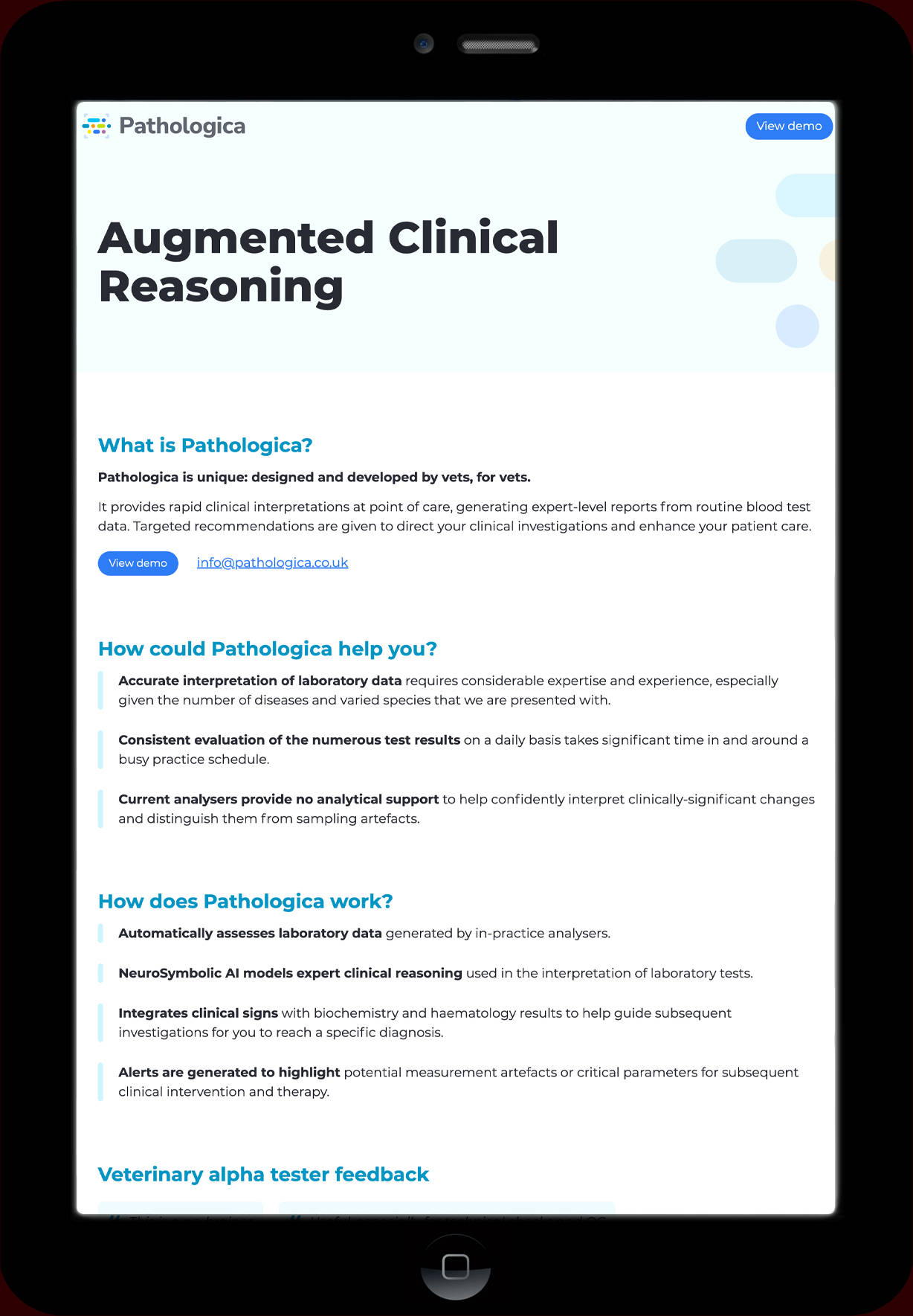 Pathologica as seen on a tablet device