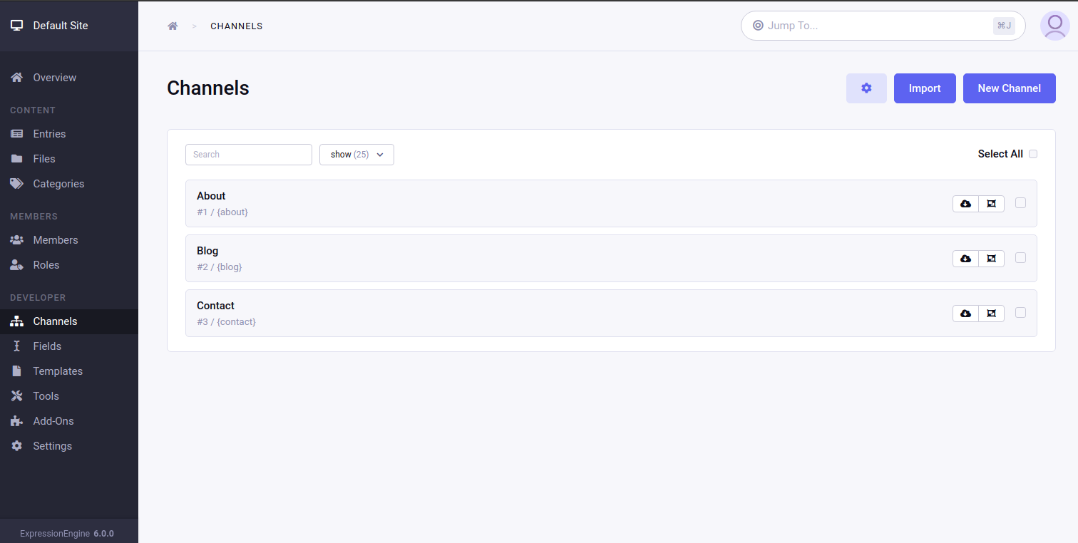 Screenshot of the ExpressionEngine channel manager