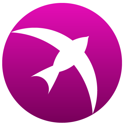 StageSwift logo of the sillhouette of a bird flying in front of a purple disc