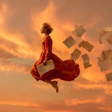 A woman catching office files
