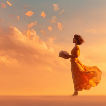 Image of a woman holding documents in the sunset