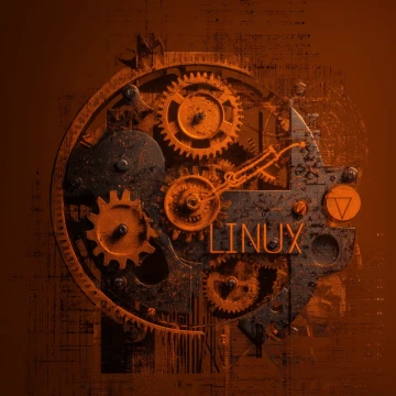 The word Linux inside a clockwork machine