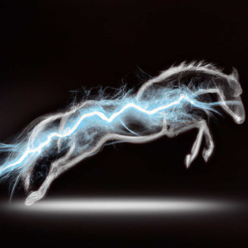 Stylised image of a horse jumping with lightning in its body