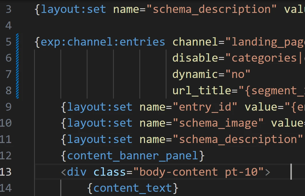 Closeup of ExpressionEngine template code