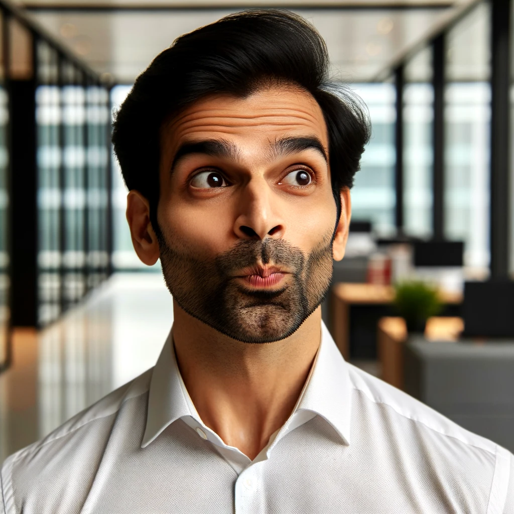 Photo of a man with pursed lips