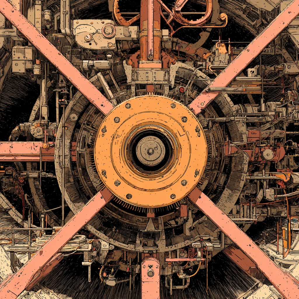 Graphic of the inside of a clockwork machine