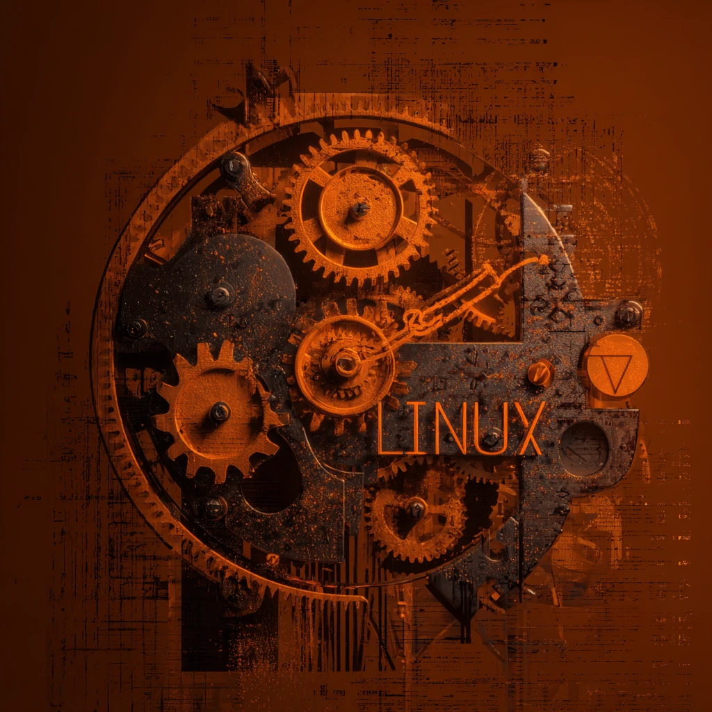 The word Linux inside a clockwork machine