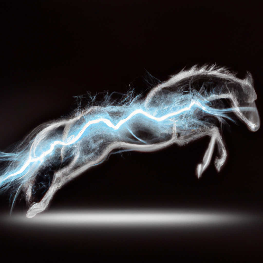 Stylised image of a horse jumping with lightning in its body