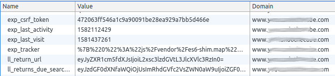 Screenshot of a browser's list of cookies