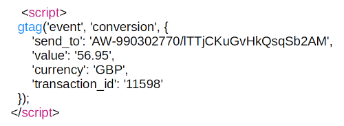 Computer code for Google analytics conversion code
