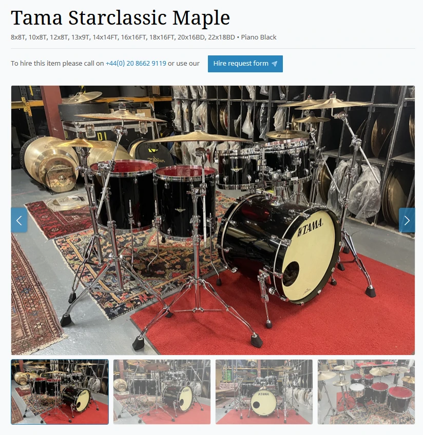 Web page showing a drum kit