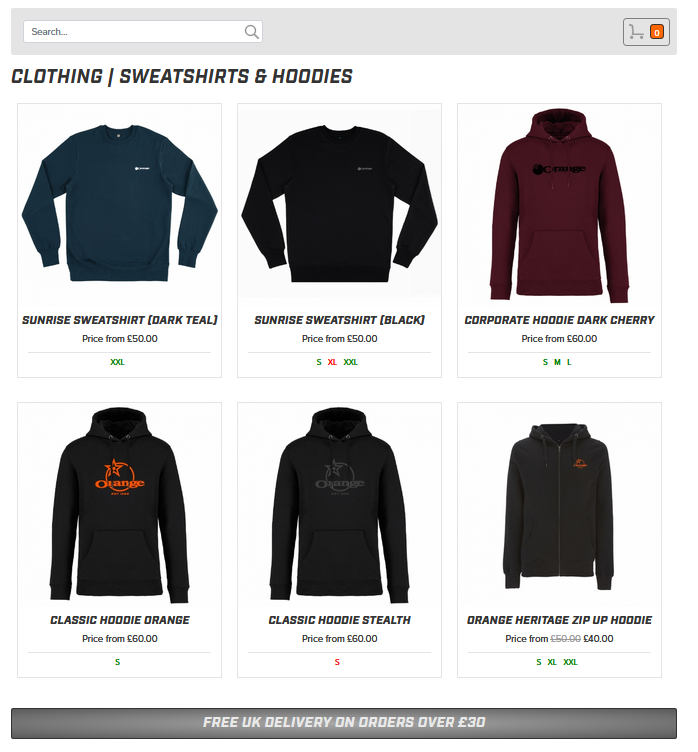 E-commerce page showing product thumbnails of jerseys