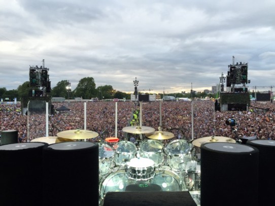 Photo from the stage of the drum kit used by The Who at Hyde Park
