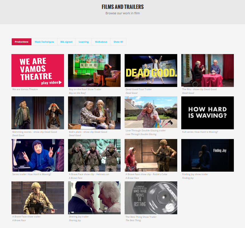 Vamos Theatre website films and trailers list