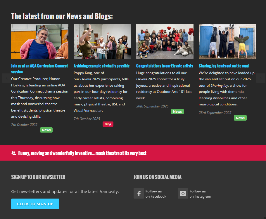 Vamos Theatre website new and blog list