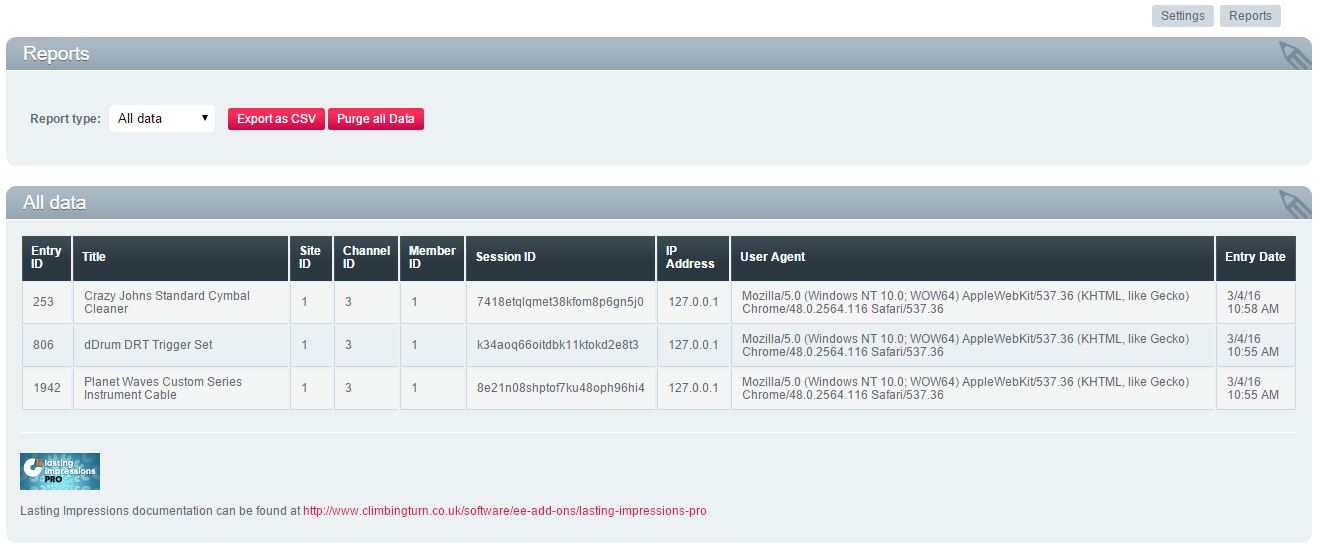 Example Report Screen