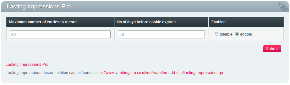 Lasting Impressions EE Control Panel Module Settings